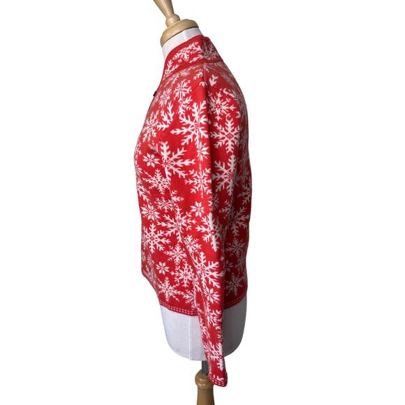 NEVE Ski Snowflake Quarter Zip Wool Sweater Red Orange  Medium - Picture 2 of 5